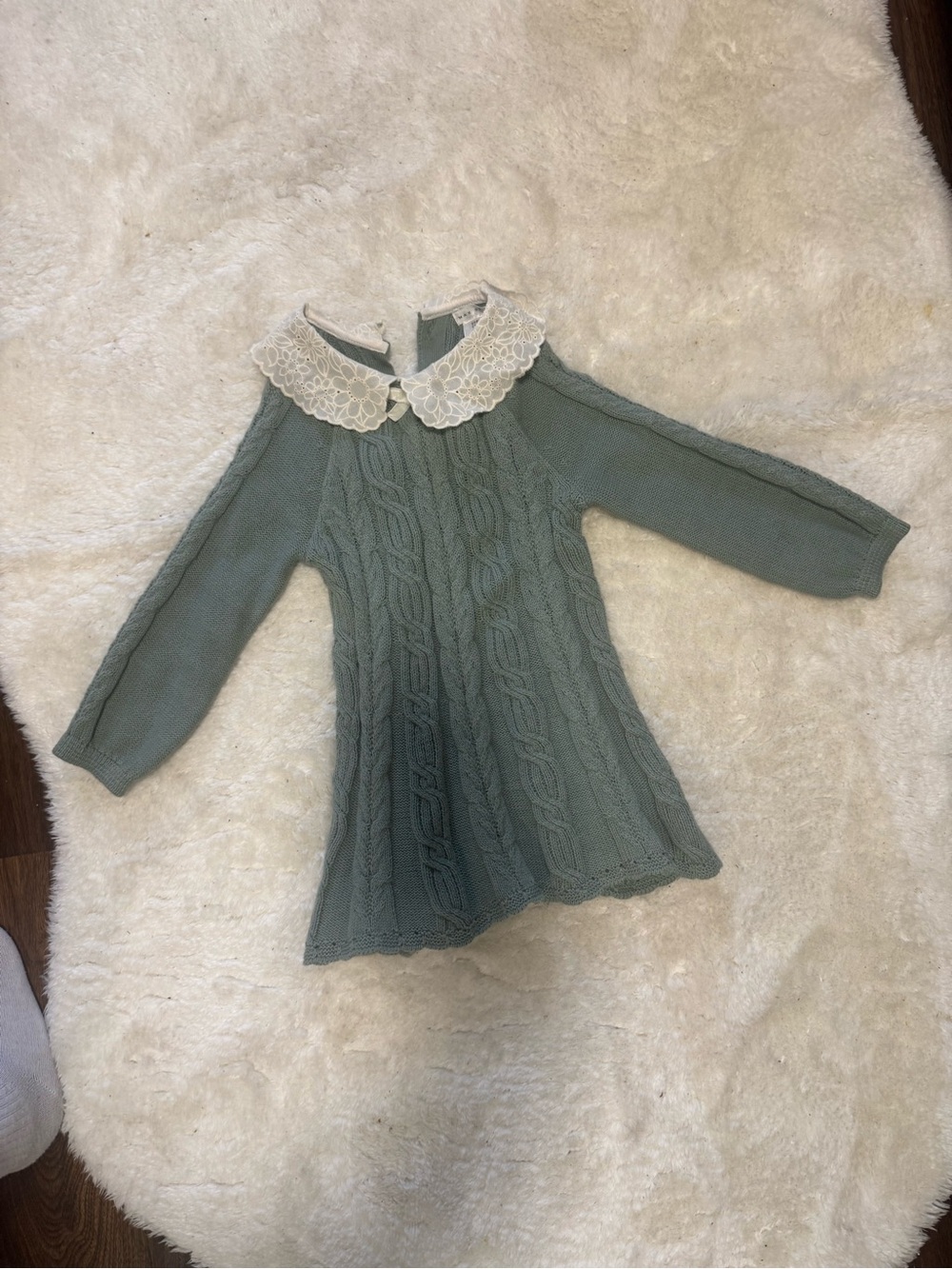 Max Studio Mint Green Cable Knit Dress with Lace Peter Pan Collar